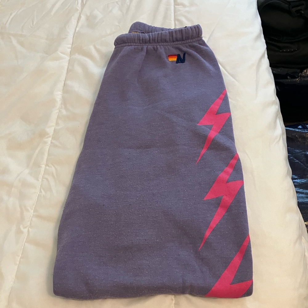 Aviator Nation Purple Midi Skirt with Pink Lightning